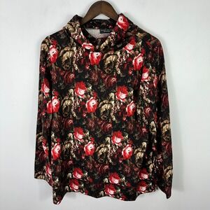 Susan Graver Weekend Floral Cowl Neck Top Womens Large Dark Romantic Whimsigoth